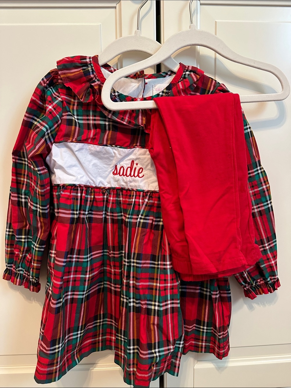 Classic Red Plaid Matching Set with Red Leggings - Brand: